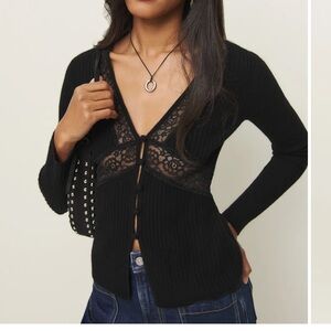 Reformation Sunnvia black lace cardigan